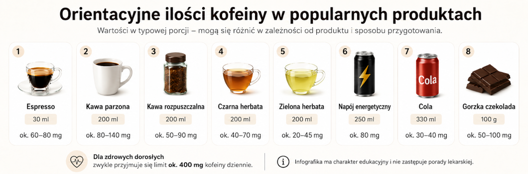 kofeina w jakich produktach